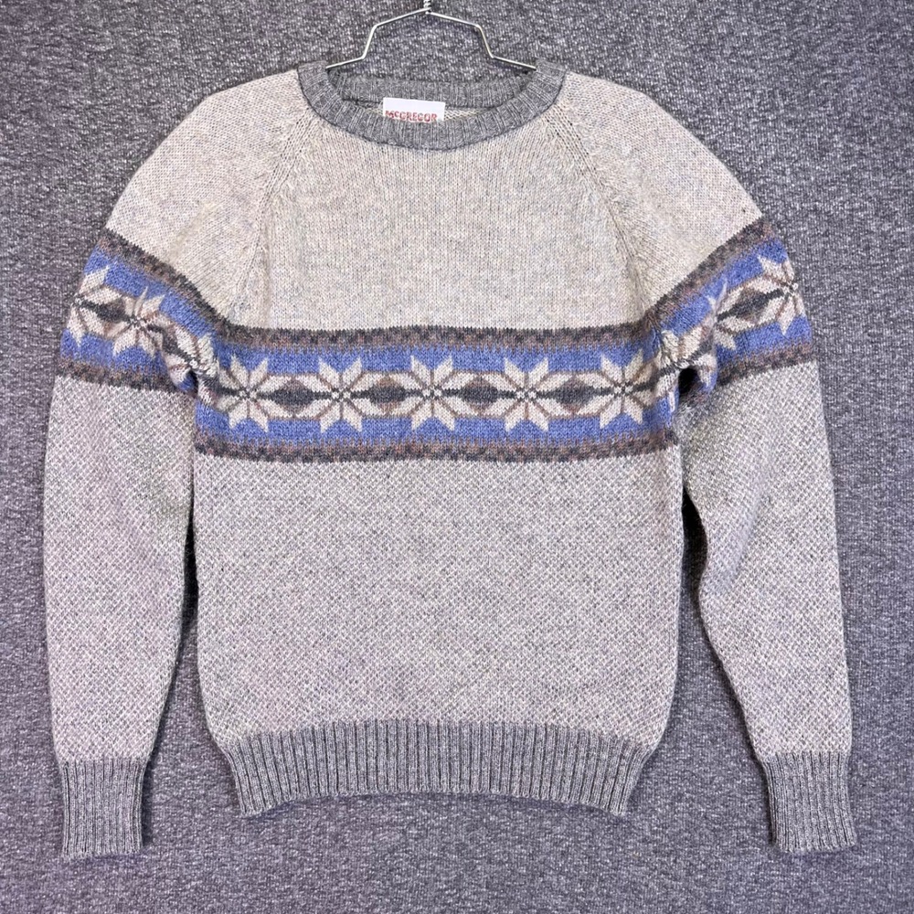 McGregor Sweater Mens Medium Grey Nordic Fair Isle Wool Blend Crewneck Raglan